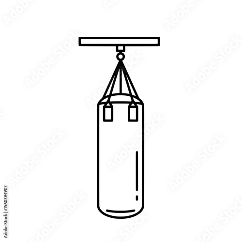 Punching Bag in Action: A minimalist linear illustration of a punching bag suspended, perfect for conveying strength training and fitness concepts. 
