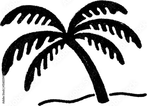 Artistic sketch of swaying palm tree with bent trunk