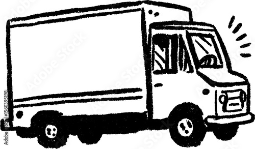 Hand drawn sketch of a parked delivery truck on a narrow street for urban design concepts