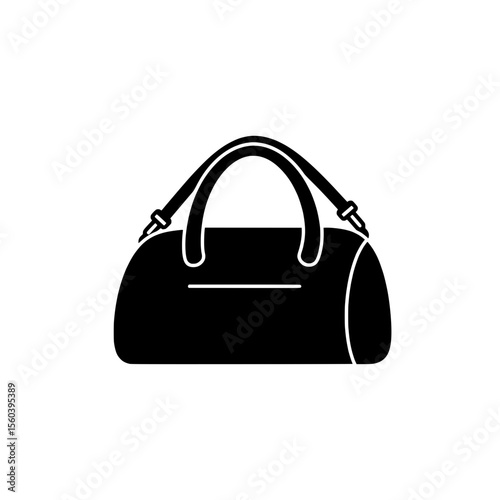 Duffle Bag Silhouette: A minimalist duffle bag silhouette design, representing travel and sport equipment, depicted in sleek black and white.