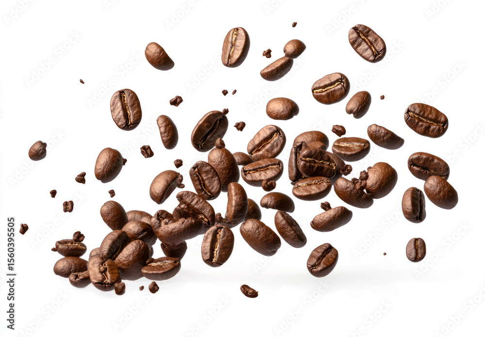 Obraz premium Coffee beans falling on atransparent background,clipping path, 