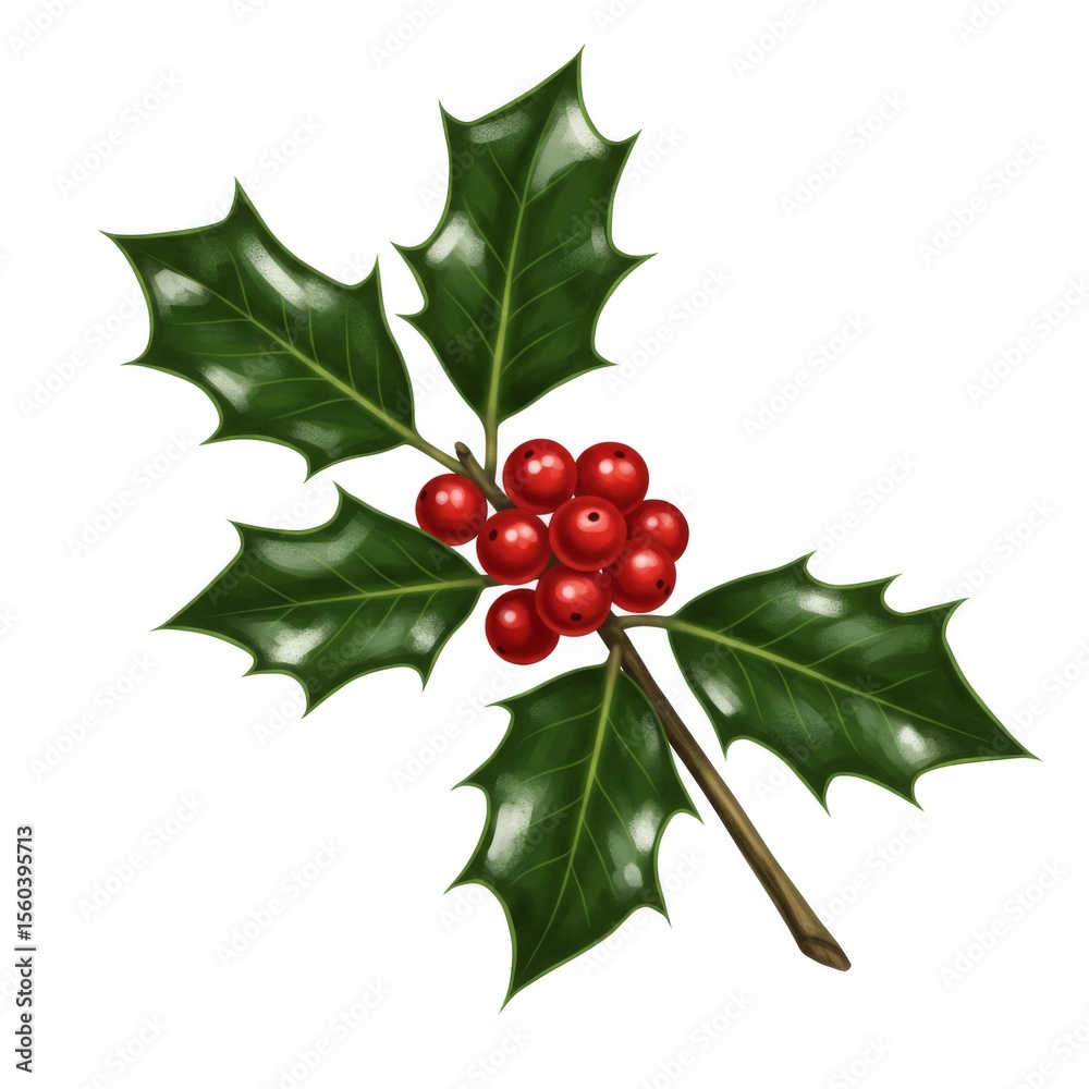 Holly Sprig with Red Berries and Green Leaves Holly Sprig with Red Berries and Green Leaves