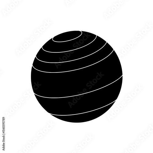 Exercise Ball Icon: A simple, yet effective black and white illustration of an exercise ball, perfect for websites, apps, or presentations related to fitness, wellness, or sports.
