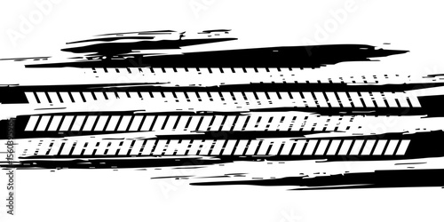 Tire tread marks, wheel textures, tire marks - car racing, motocross, drift, rally, off-road and others. Vector black isolated texture in grunge style with splashes.eps10