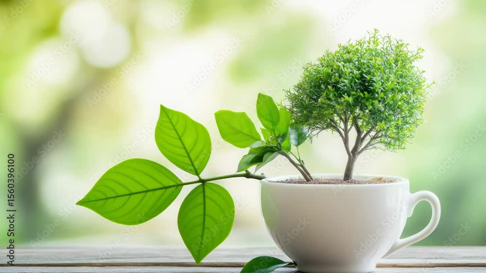 A small plant in a pot sitting on a table, ready for care