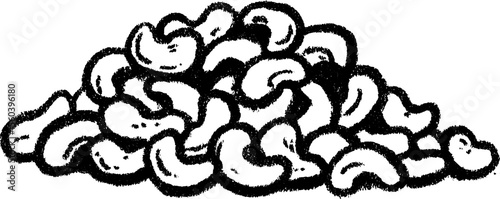 Artistic sketch of cashew pile with curved shapes for creative designs