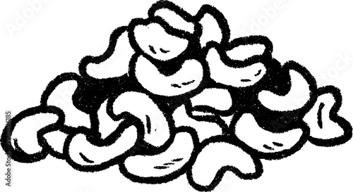 Hand-drawn sketch of cashew nuts in a curved pile for artistic design and print