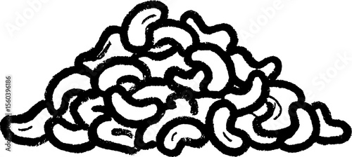 Hand-drawn sketch of cashew nuts in a pile for artistic design
