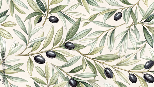 Vector illustration seamless pattern of olive leaves for printing on fabric or wallpaper.