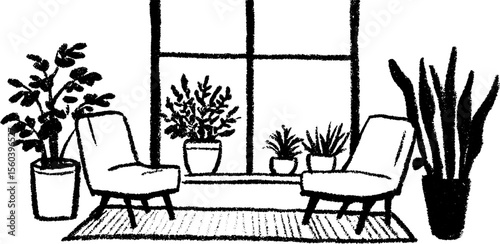 Cozy plant-filled sunroom with lounge chairs for relaxation and comfort