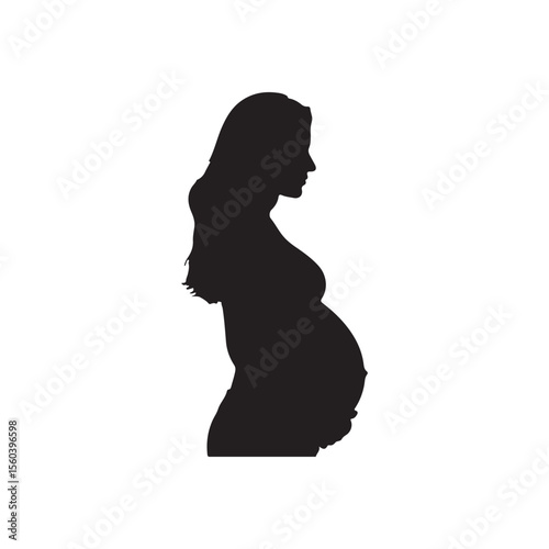 Pregnant woman silhouette vector icon flat illustration on white background