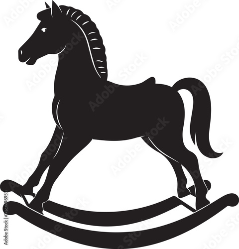 Classic Rocking Horse Silhouette Elegant Black & White Icon for Children's Products, Nursery Décor, Vintage Playroom Designs, and Baby Themes Adobe Illustrator