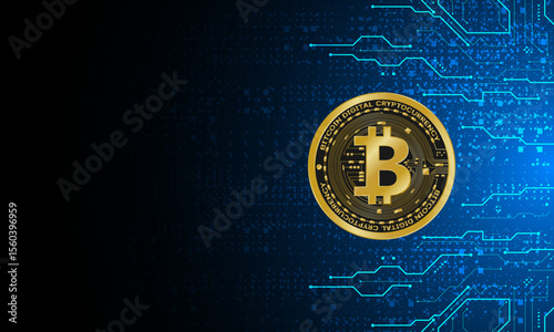 Golden bitcoin digital currency , futuristic digital money	

