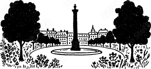 Public square with central sculpture sketch - urban design concept