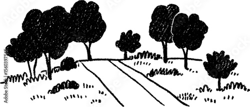 Serene country lane with trees sketch for tranquil design