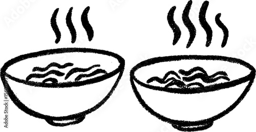 Cozy noodle shop sketch with steaming bowls for culinary art design