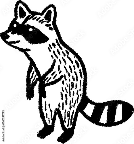 Charming sketch of a raccoon standing on hind legs with detailed texture and line work