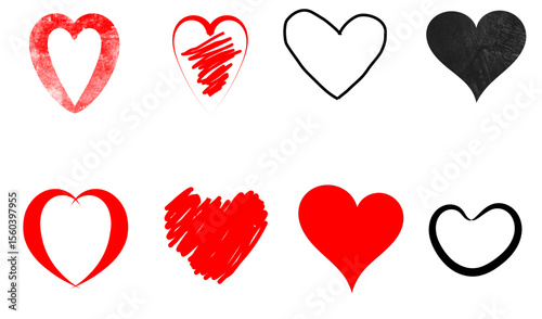 Sketch-style love elements with a combination of red and black in various shapes and lines, appear artistic, expressive, and full of emotional nuances.