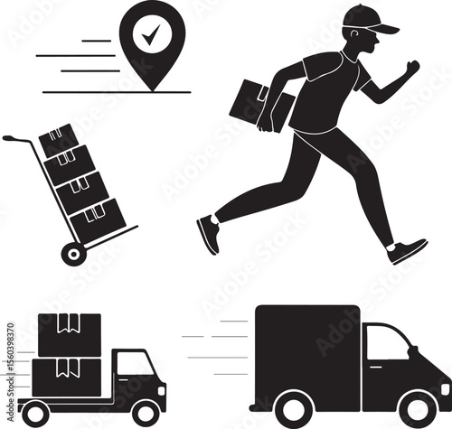 Fast delivery service illustrative vector depicting parcel delivery options and logistics solutions