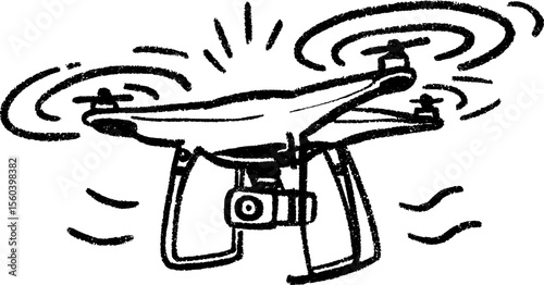 Remote controlled drone hovering sketch with textured brush strokes