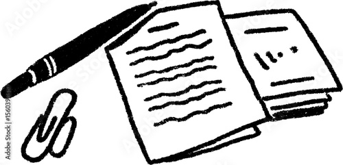 Hand drawn report card with pen and paperclip design for educational themes