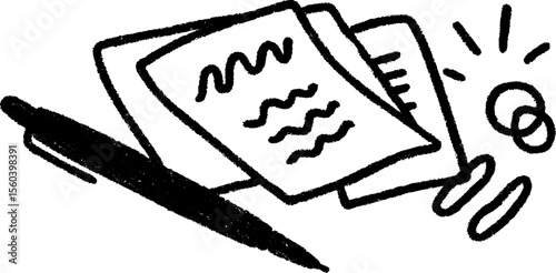 Hand drawn report card concept with pen and paperclip for educational design