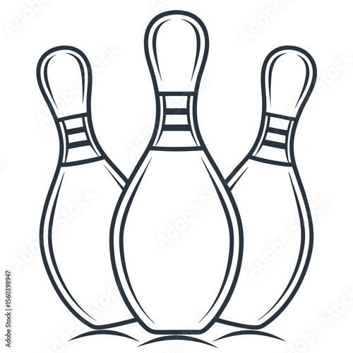 Three bowling pins arranged in a triangle formation isolated on white background