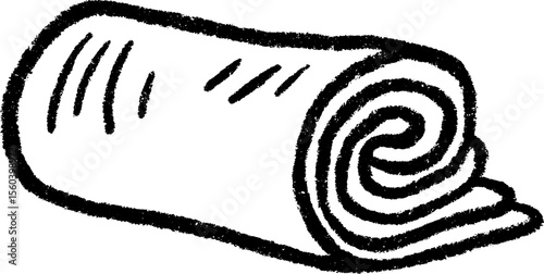 Artistic sketch of a rolled beach towel with woven straw texture