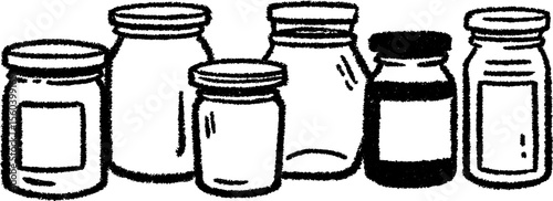 Hand drawn sketch of glass jars filled with preserves for kitchen decor