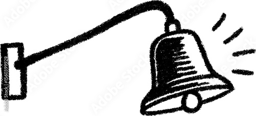 Vintage school bell on wall sketch with textured black background