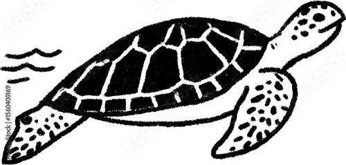 Sea turtle swimming gracefully in black bold lines