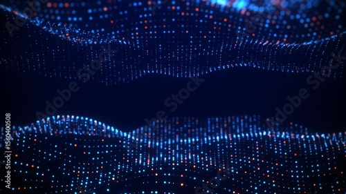 Abstract colorful wavy background in bright blue and orange colors on black backdrop. Modern colorful wallpaper. Seamless loop animation. 3d rendering.