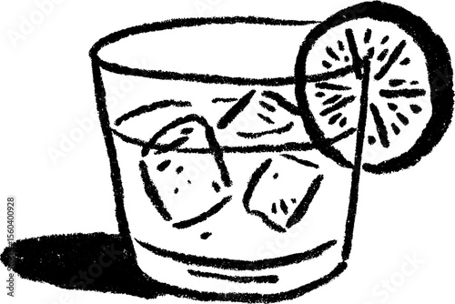 Refreshing beverage concept art featuring tumbler with ice cubes and lime for creative design use