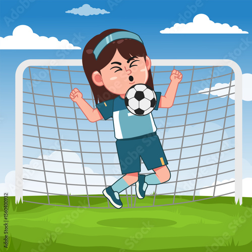 Cute Girl Character Playing Football Ball Control