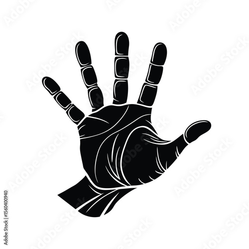 Stark Graphic Black Open Hand Gesture Vector Illustration - Stop, Greeting, High Five, Human Palm Outline Design