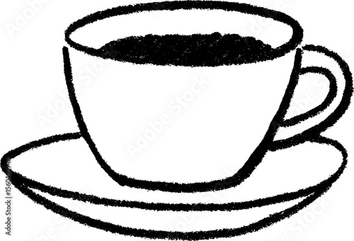 Sketch of clay cup and saucer with hand-drawn texture for art design