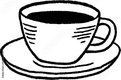 Simple clay cup and tea saucer sketch for design and decor concepts
