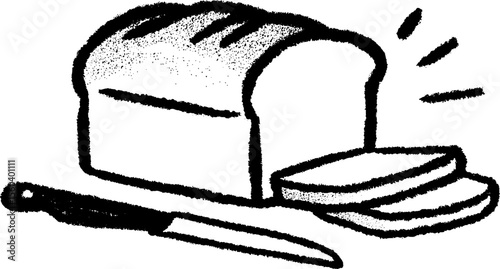 Simple still life sketch of bread loaf with knife for kitchen art