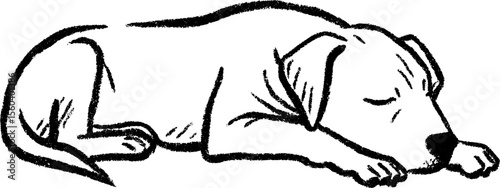 Peaceful sketch of a sleeping dog with outstretched paws for pet lovers design