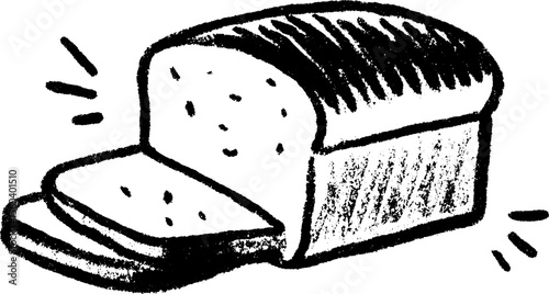 Hand-drawn sketch of sliced sourdough loaf in black and white