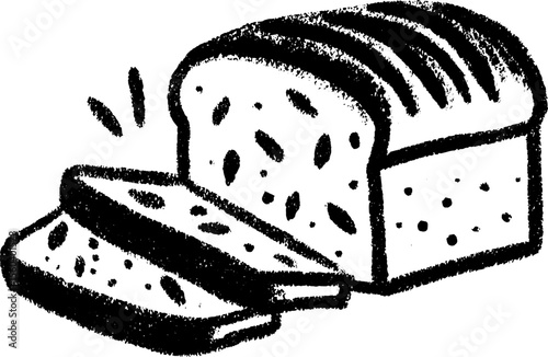 Artistic sketch of sliced bread loaf displaying grain texture for design