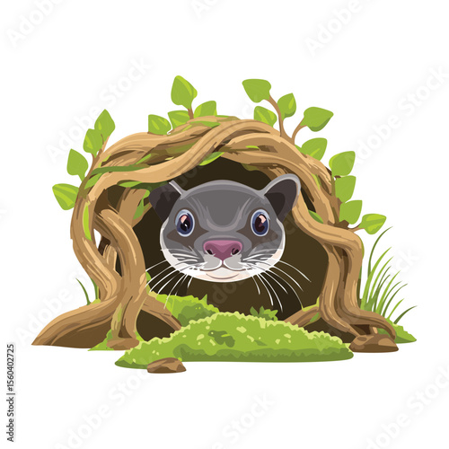 Cute River Animal Peeking from Burrow