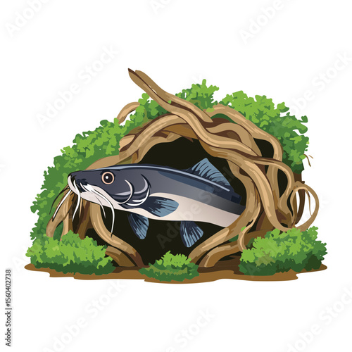 Freshwater Fish Residing in Natural Log Den