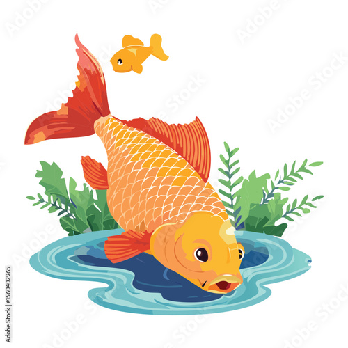 Goldfish Swimming with Small Orange Fish