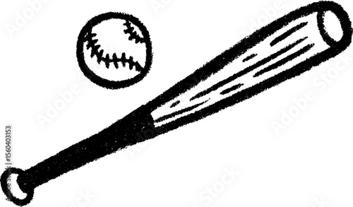 Sketch of softball bat and ball in mid bounce for sports design
