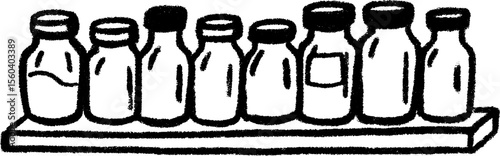Hand drawn spice rack with identical jar sketch for kitchen decor