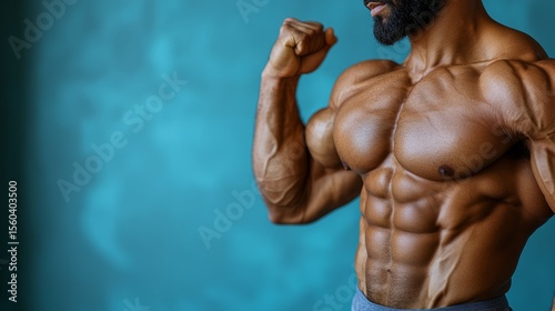 Confident individual showcases strength and conditioning in a powerful pose, reflecting dedication to fitness