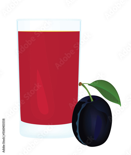 Plum juice in glass, vector	
