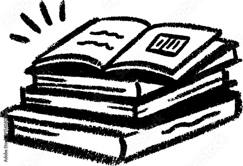 Hand-drawn sketch of books and open notebook for educational design