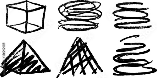 Abstract geometric shapes with sketchy black texture